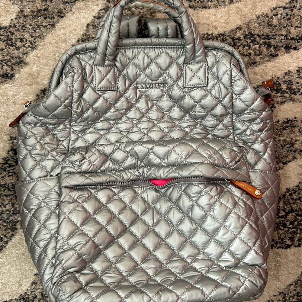 MZ Wallace Metallic Silver Quilted Backpack